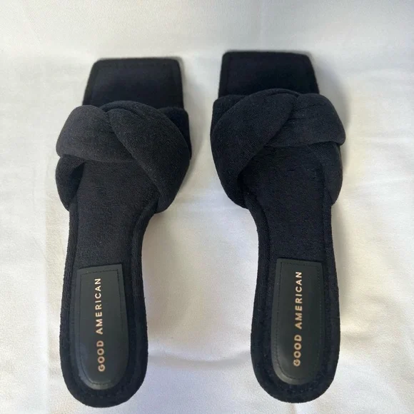 New Good American Terry Kickstand Mule Black Heels - Picture 6 of 9